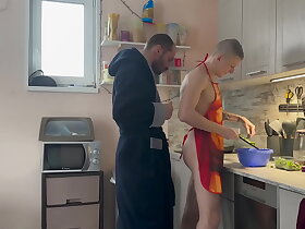 The stepfather found his stepson with a bare ass in the kitchen and fucked his tight ass right on the table - 437