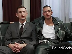 Tied up and suspended gay shocked