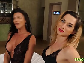 Lucky Guy Sucks Five Shemale Dicks