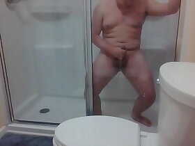 Chubby Asian Cums in Hotel Shower
