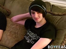 Young men kiss before performing sloppy oral and handy time