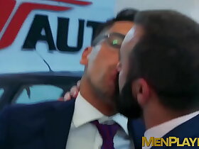 Elegant men bang each others asses after hard day at work