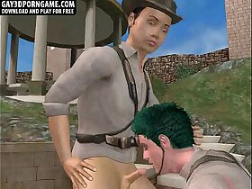 3D cartoon hunk sucks cock while getting fucked