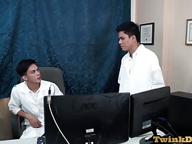 Asian medical uniform twinks bareback anal in the office